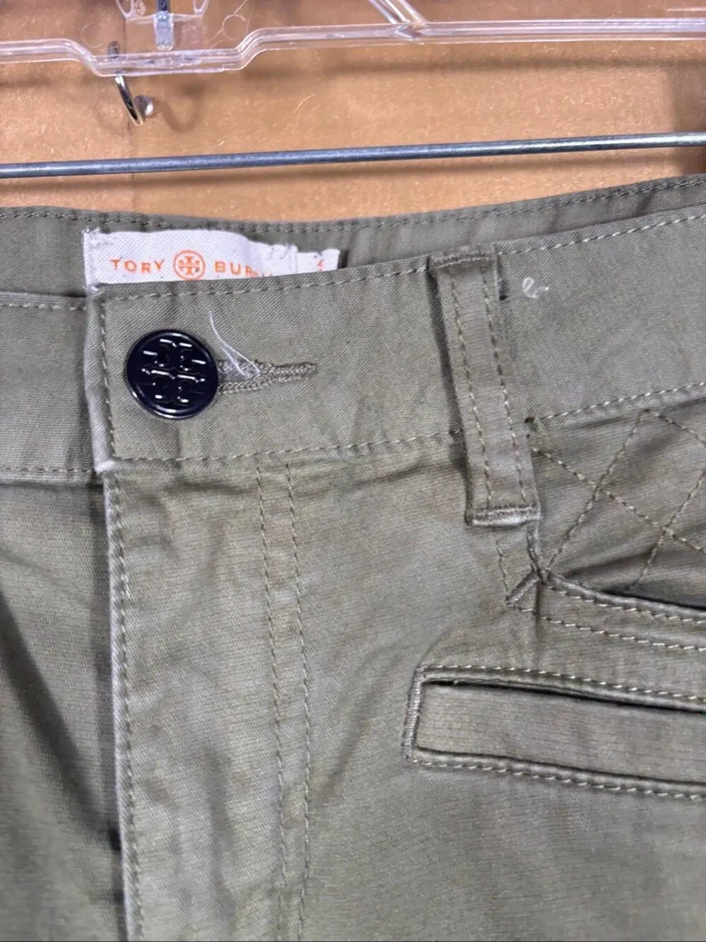 Tory Burch army green zippered ankle chino pants size 27